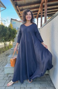 Sukienka lniana NERI  granat