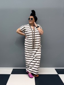 Sukienka RIVABELLA w paski czekolada